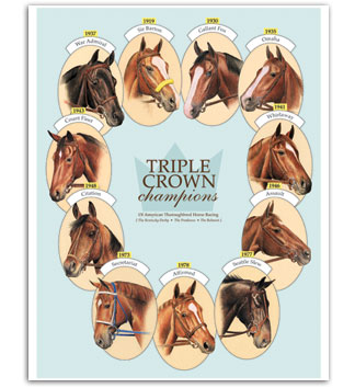 Triple Crown champions thoroughbred horse racing art prints set gifts pictures collectables