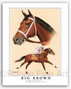 Big Brown thoroughbred race horse racing art prints painting