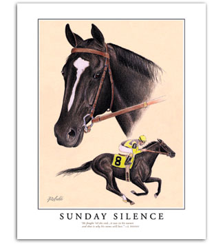 Sunday Silence thoroughbred horse racing art prints signed Rohde