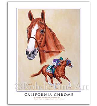 California Chrome thoroughbred horse racing art print painting